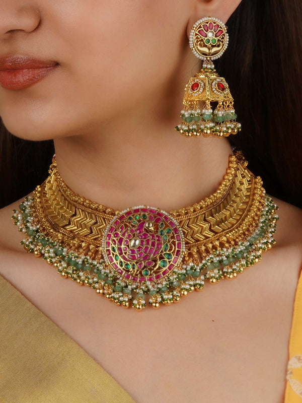 MS2199M - Multicolor Gold Plated Jadau Kundan Necklace Set