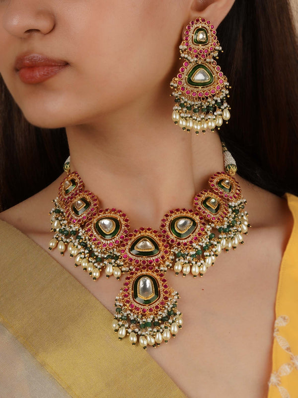 MS2201M - Multicolor Gold Plated Jadau Kundan Necklace Set