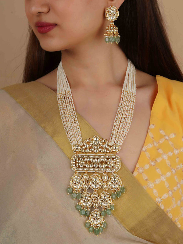 MS2203Y - Green Color Gold Plated Jadau Kundan Necklace Set
