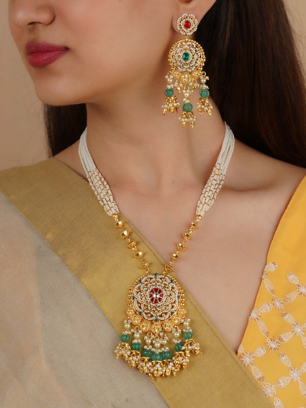MS2208M - Multicolor Gold Plated Jadau Kundan Necklace Set