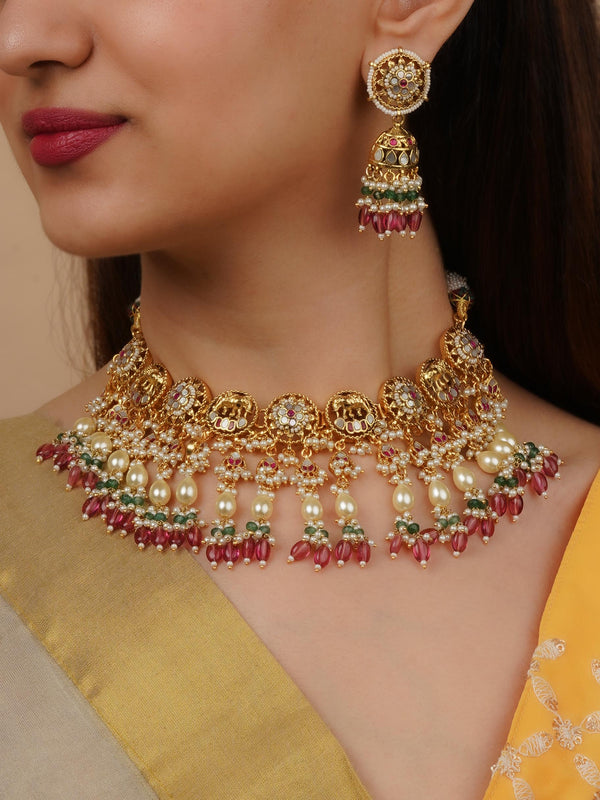 MS2210MA - Multicolor Gold Plated Jadau Kundan Necklace Set
