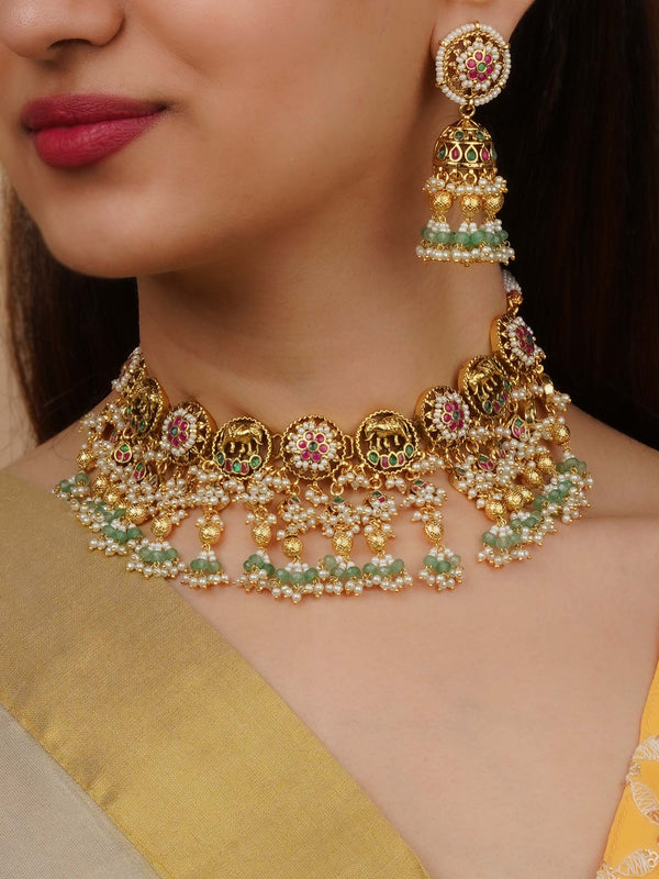 MS2210MB - Multicolor Gold Plated Jadau Kundan Necklace Set