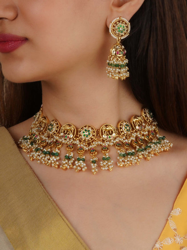 MS2210M - Multicolor Gold Plated Jadau Kundan Necklace Set
