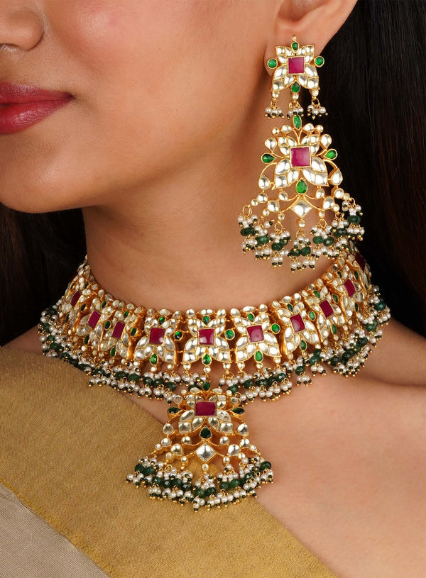 Gold Plated Jadau Kundan Necklace Set - MS2214