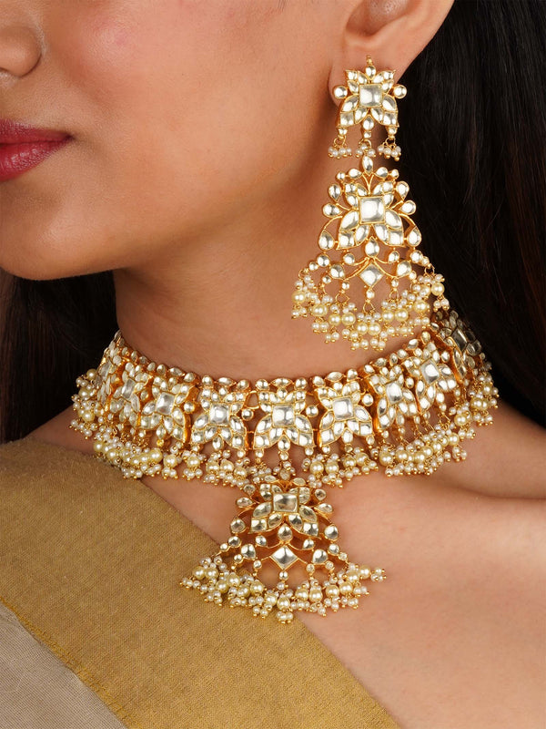 Gold Plated Jadau Kundan Necklace Set - MS2214