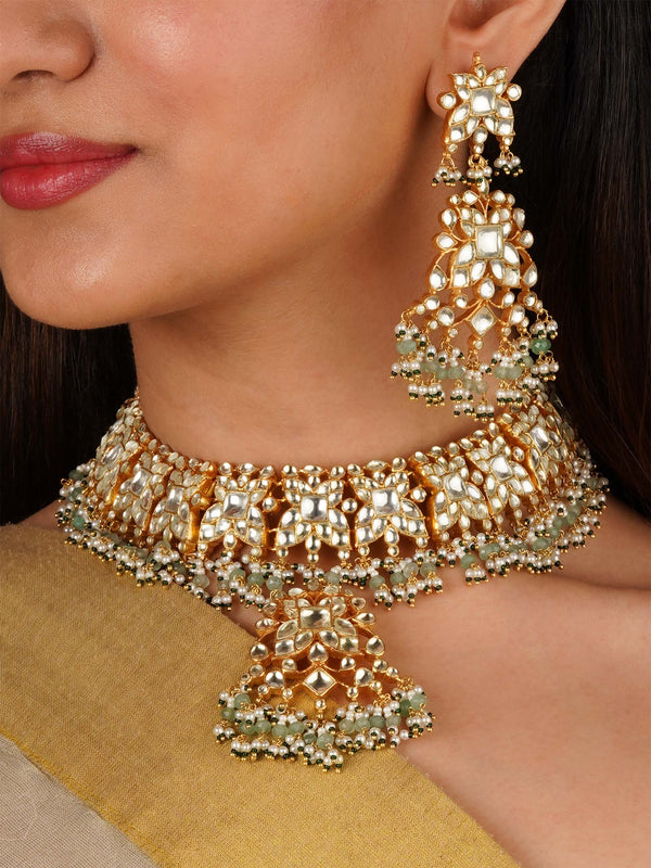 Gold Plated Jadau Kundan Necklace Set - MS2214