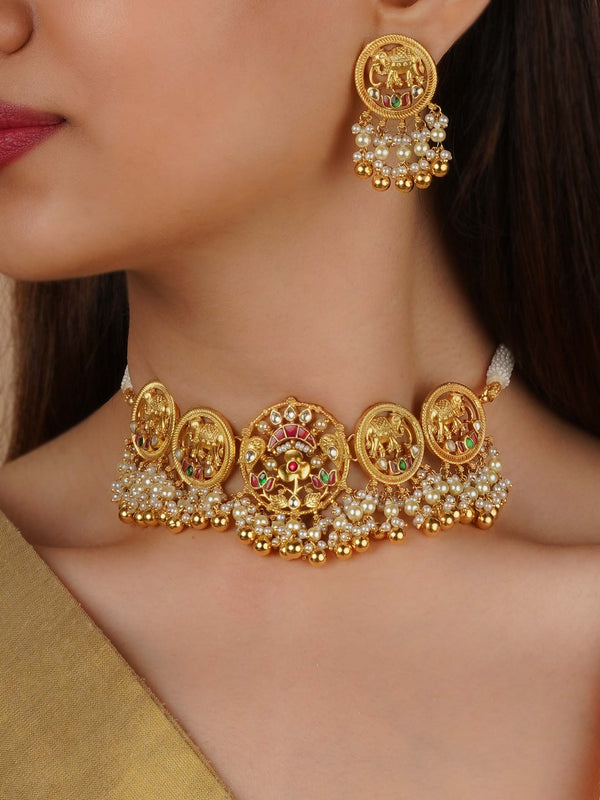 MS2223M - Multicolor Gold Plated Jadau Kundan Necklace Set