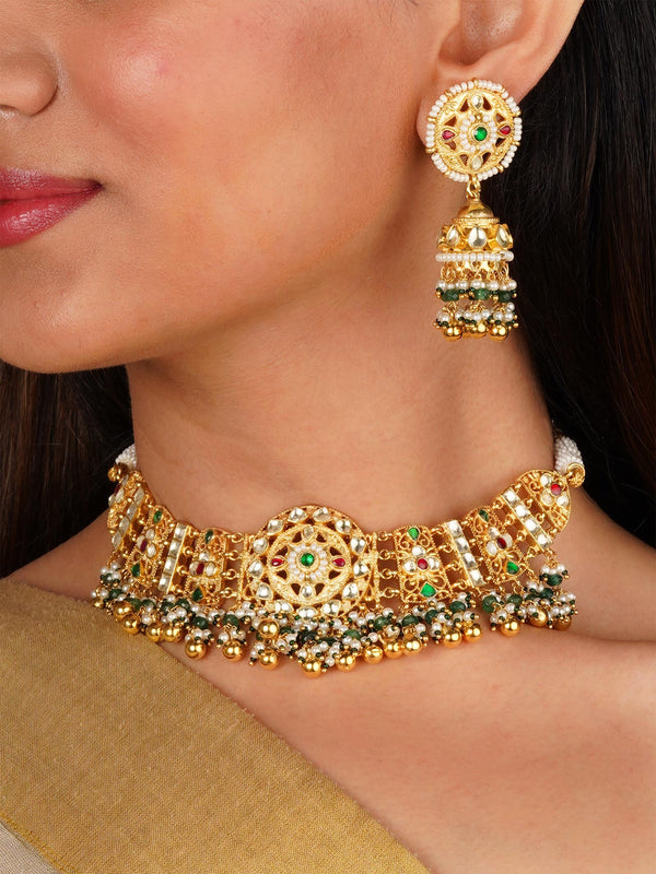 Gold Plated Jadau Kundan Necklace Set - MS2224