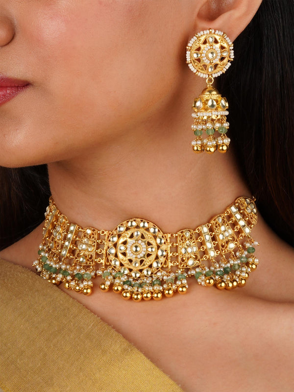 Gold Plated Jadau Kundan Necklace Set - MS2224