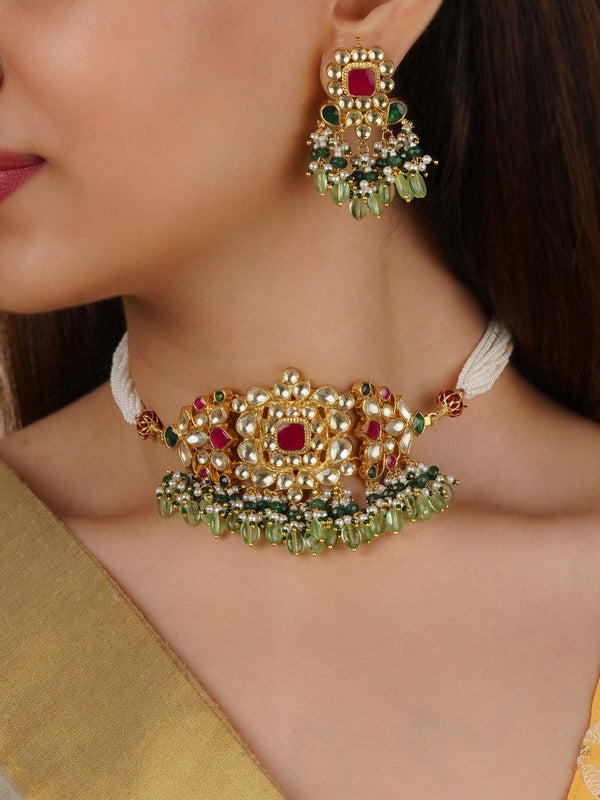 MS2225M - Multicolor Gold Plated Jadau Kundan Necklace Set
