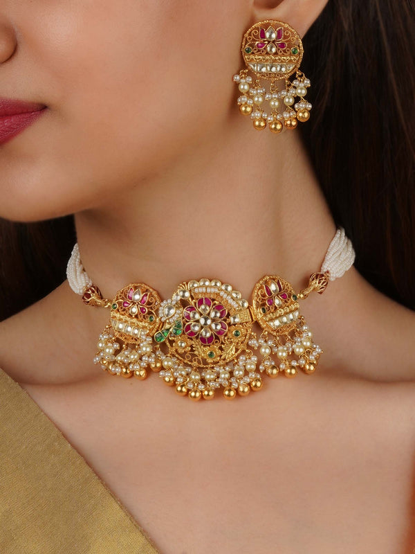 MS2226 - Gold Plated Jadau Kundan Necklace Set