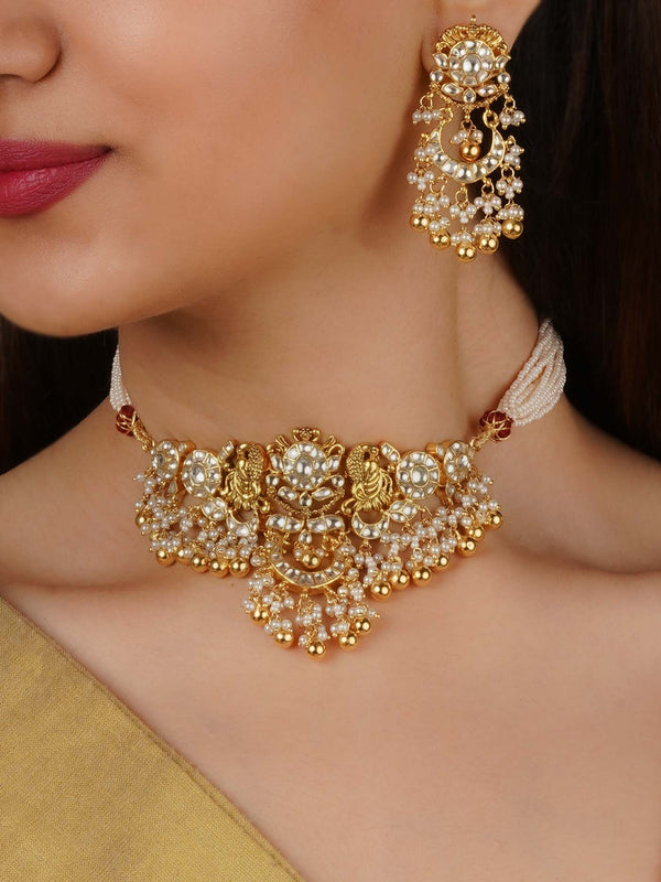 MS2230Y - White Color Gold Plated Jadau Kundan Necklace Set