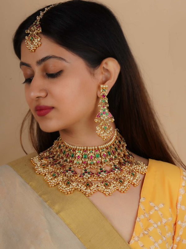 MS2237 - Gold Plated Jadau Kundan Bridal Necklace Set