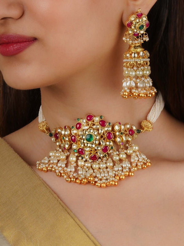 MS2243M - Multicolor Gold Plated Jadau Kundan Necklace Set