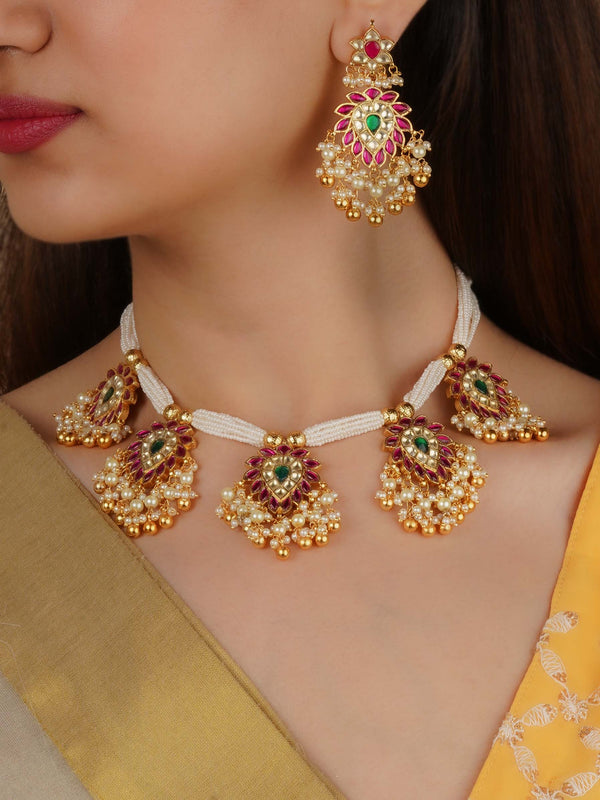 MS2244 - Gold Plated Jadau Kundan Necklace Set
