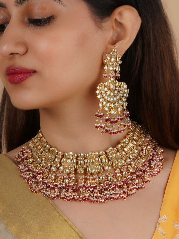 MS2245Y - Pink Color Gold Plated Jadau Kundan Necklace Set