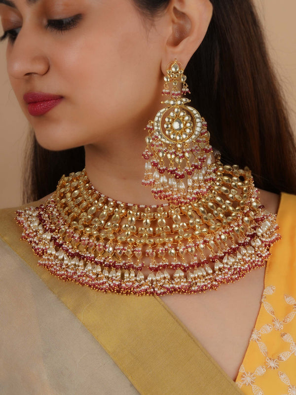 MS2247Y - Pink Color Gold Plated Jadau Kundan Necklace Set