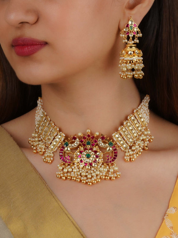 MS2248M - Multicolor Gold Plated Jadau Kundan Necklace Set