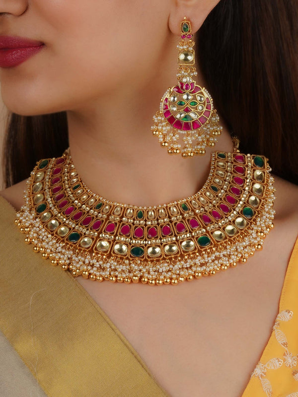MS2249M - Multicolor Gold Plated Jadau Kundan Necklace Set