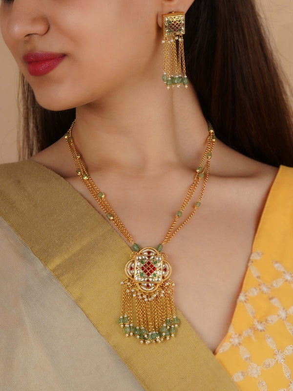 MS2252M - Multicolor Gold Plated Jadau Kundan Necklace Set