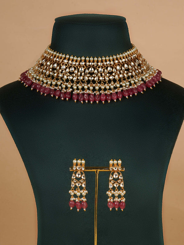 MS2253Y - Pink Color Gold Plated Jadau Kundan Necklace Set