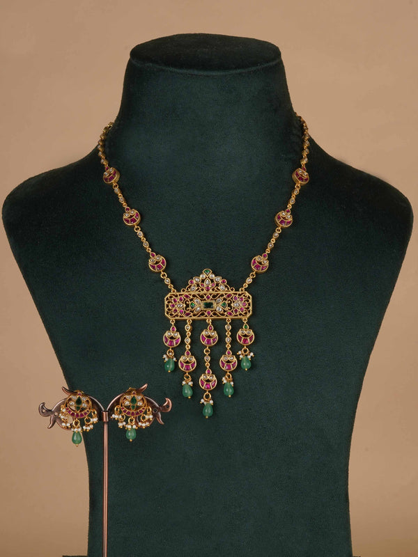 MS2258M - Multicolor Gold Plated Jadau Kundan Necklace Set