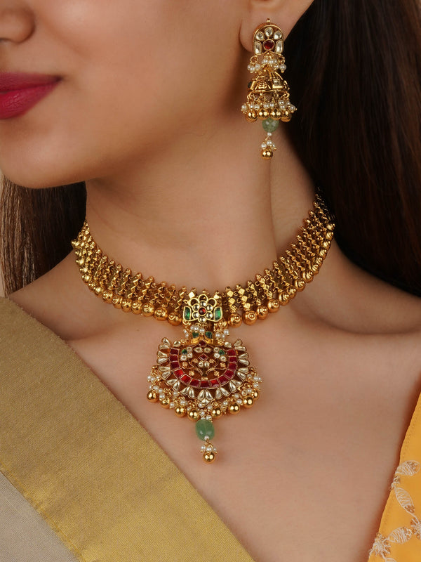 MS2261M - Multicolor Gold Plated Jadau Kundan Necklace Set