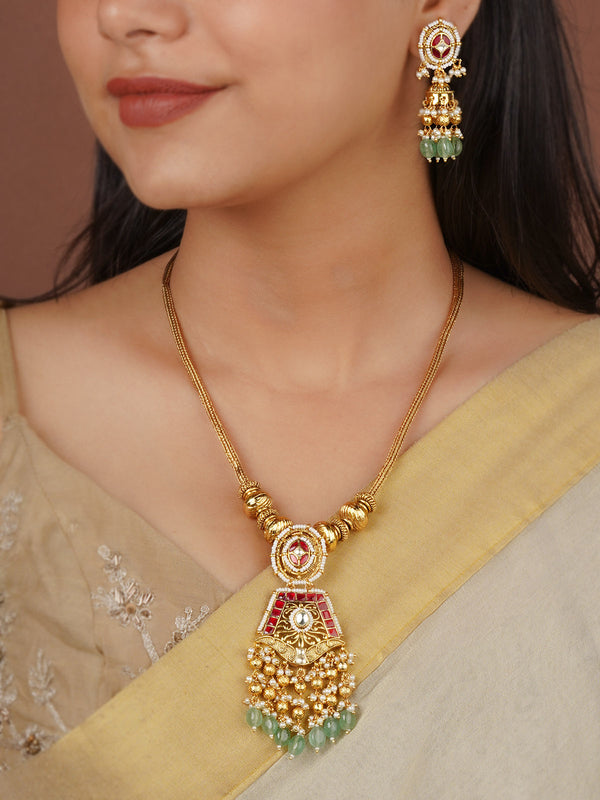 MS2264YR - Red Color Gold Plated Jadau Kundan Necklace Set