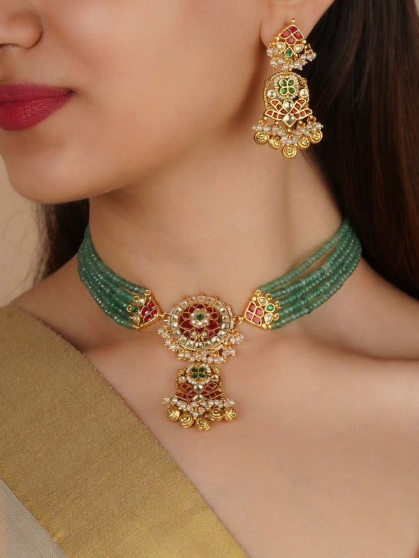 MS2296M - Multicolor Gold Plated Jadau Kundan Necklace Set