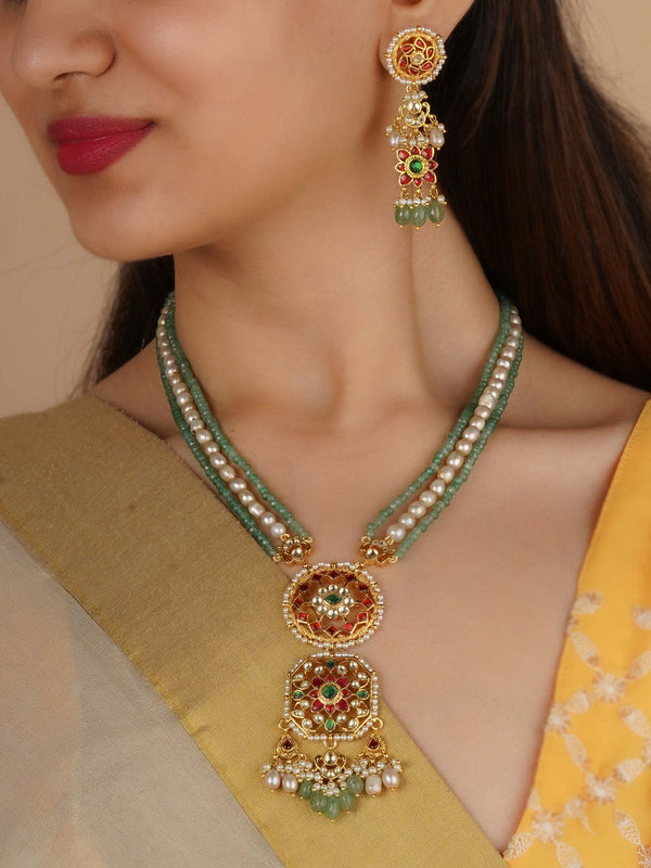 MS2300M - Multicolor Gold Plated Jadau Kundan Necklace Set