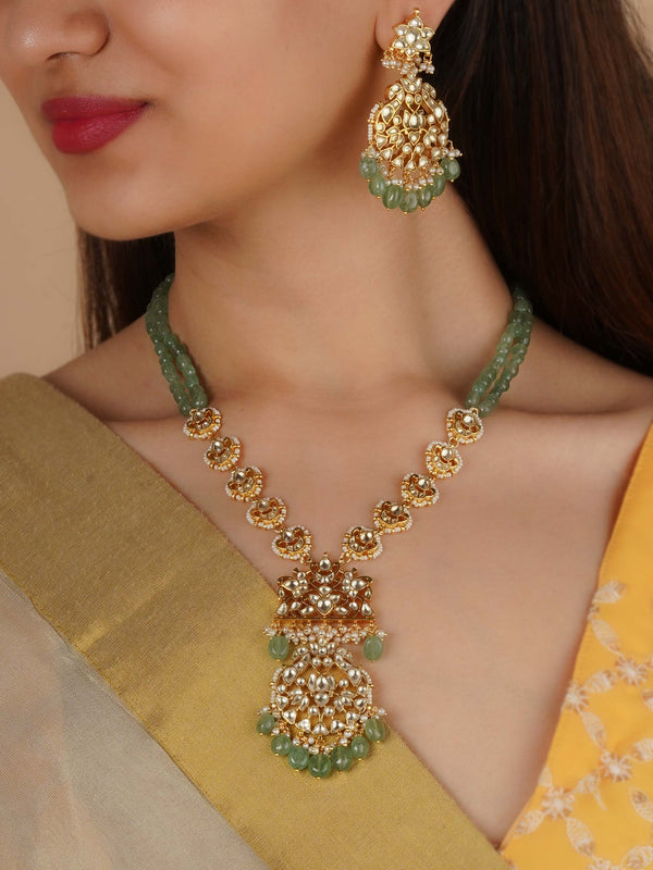 MS2304Y - Green Color Gold Plated Jadau Kundan Necklace Set