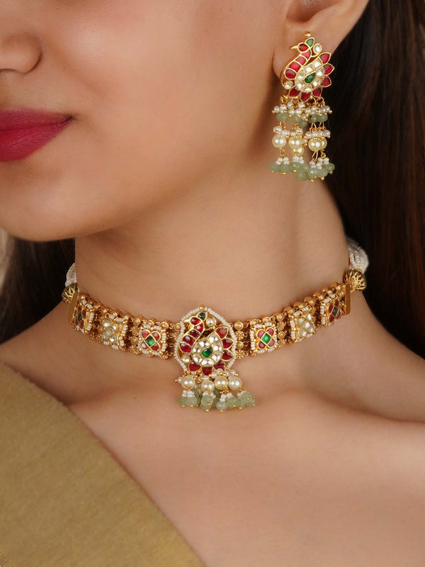 MS2306M - Multicolor Gold Plated Jadau Kundan Necklace Set