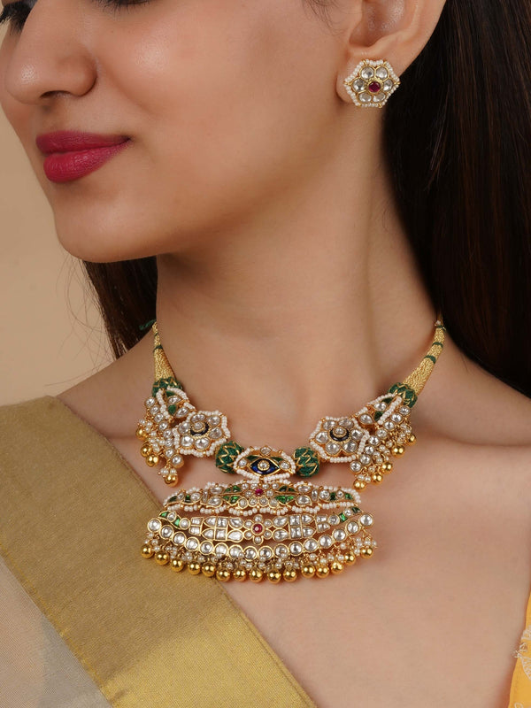 MS2310M - Multicolor Gold Plated Jadau Kundan Necklace Set