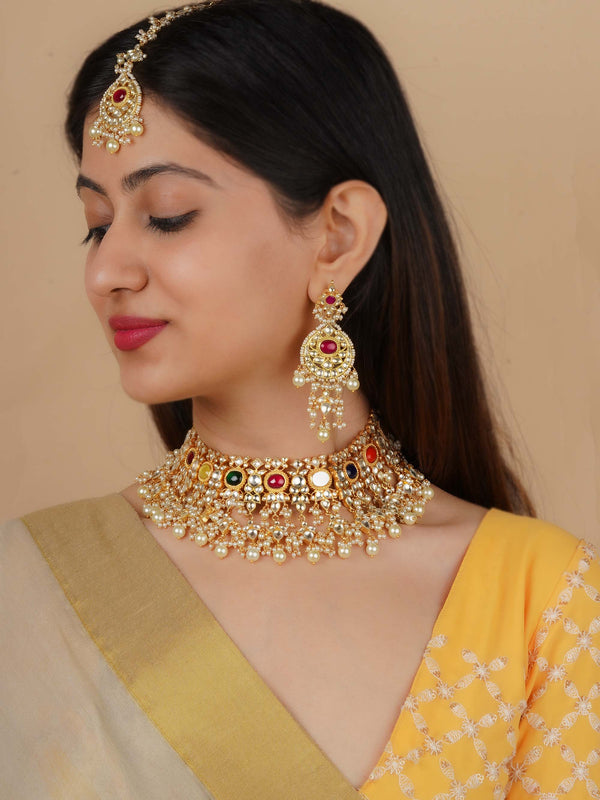 MS2311 - Gold Plated Jadau Kundan Bridal Necklace Set