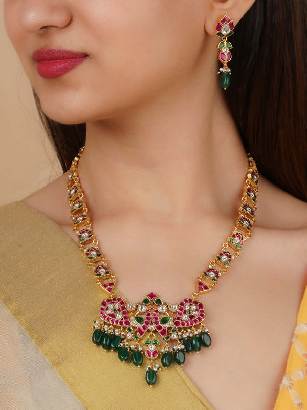 MS2316M - Multicolor Gold Plated Jadau Kundan Necklace Set