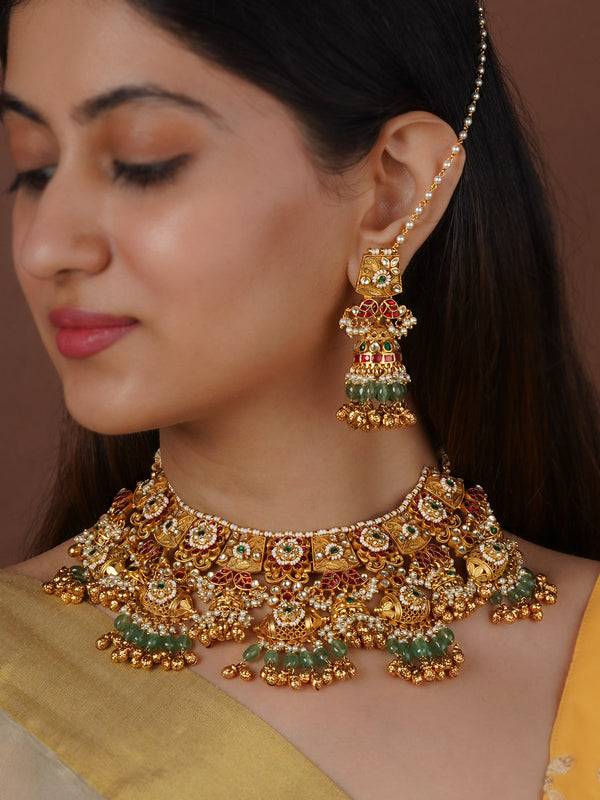 MS2322M - Multicolor Gold Plated Jadau Kundan Necklace Set