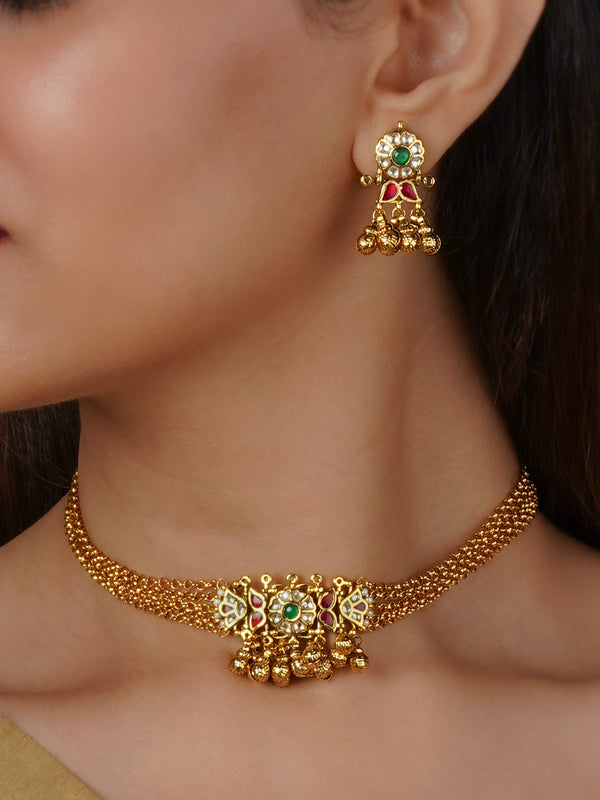 MS2323M - Multicolor Gold Plated Jadau Kundan Necklace Set