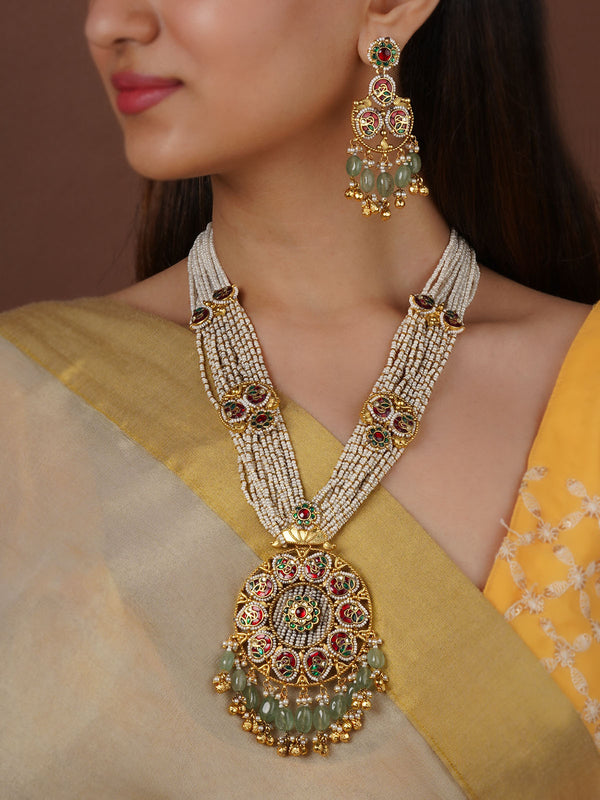 MS2324M - Multicolor Gold Plated Jadau Kundan Necklace Set