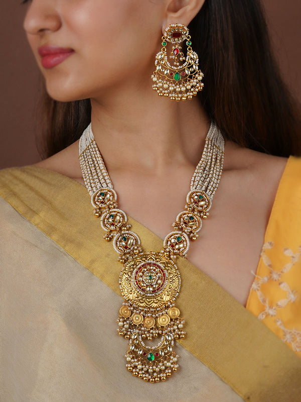 MS2326M - Multicolor Gold Plated Jadau Kundan Necklace Set