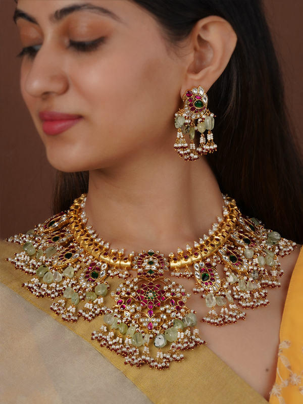 MS2327M - Multicolor Gold Plated Jadau Kundan Necklace Set