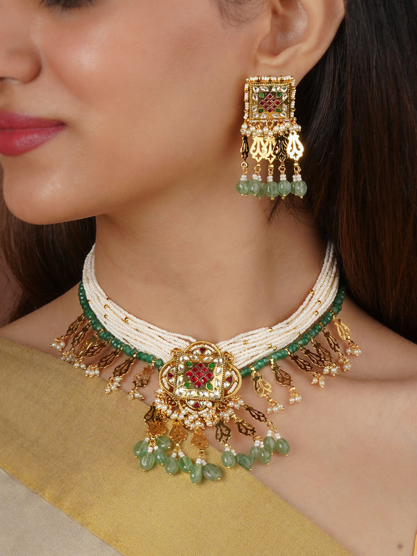 MS2330M - Multicolor Gold Plated Jadau Kundan Necklace Set