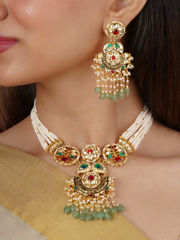 MS2331M - Multicolor Gold Plated Jadau Kundan Necklace Set