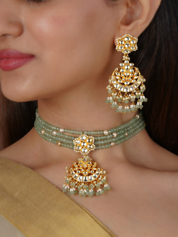 Gold Plated Jadau Kundan Necklace Set - MS2343