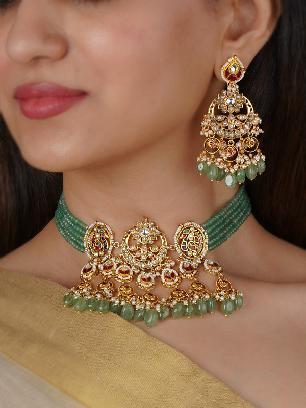 Multicolor Gold Plated Jadau Kundan Necklace Set - MS2350M