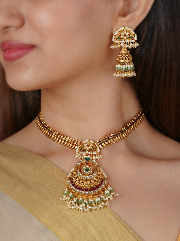 Multicolor Gold Plated Jadau Kundan Necklace Set - MS2354M