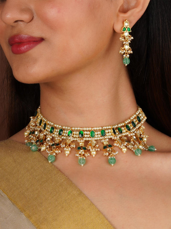 Gold Plated Jadau Kundan Necklace Set - MS2359