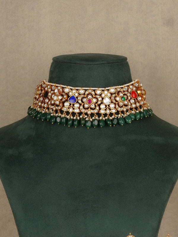 Navratna Gold Plated Jadau Kundan Necklace Set - MS2363N