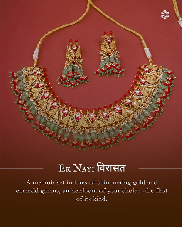 Pink Color Gold Plated Jadau Kundan Necklace Set - MS2364YR