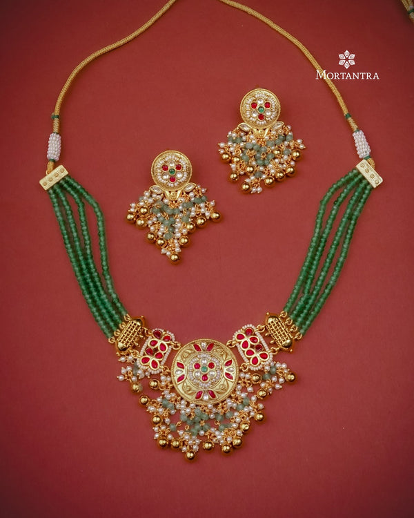 Multicolor Gold Plated Jadau Kundan Necklace Set - MS2368M