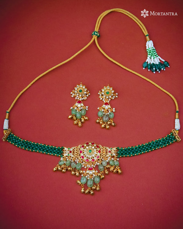 Multicolor Gold Plated Jadau Kundan Necklace Set - MS2369M